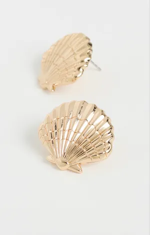 NWT $38 Anthropologie x BaubleBar Marina Gold Seashell Earrings .75” Length thumbnail 2