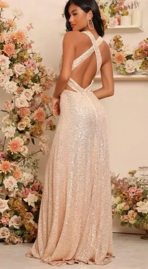 NEW Plunging Neck Criss Cross Sequin's Dress thumbnail 2
