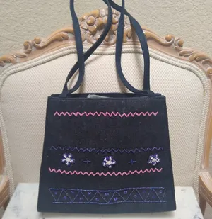 Vintage 90s Beaded Denim Shoulder Bag Blue thumbnail 2