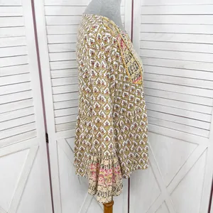 Style & Co‎ Printed Flared Hem Bell Sleeve V Neck Top Yellow Multi Small thumbnail 3