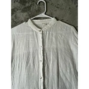Eileen Fisher Linen Organic Cotton Sheer Check Mandarin Collar Shirt Medium thumbnail 2