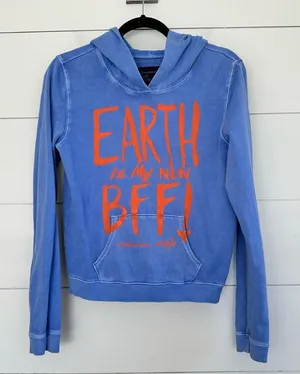 American Eagle Women’s Small Blue Y2K 2000s Earth is my BFF Hoodie Sweatshirt thumbnail 1