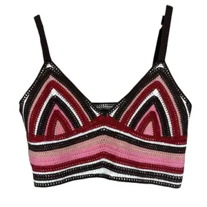 Unbranded Crochet Striped Cami Crop Top Multi-Color Boho Festival Size S thumbnail 2