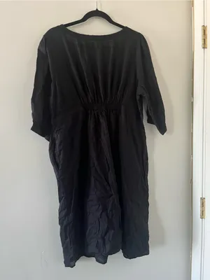 Vintage Old Navy Black 100% Cotton Peasant Mini Dress XL Empire Waist Cottage thumbnail 5