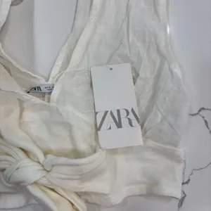 Zara Tank Top Womens Size Small Sleeveless Tie Front Crop Top White Beachy NWT thumbnail 3