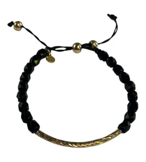 Amelia Rue Beaded Adjustable Black & Gold Tone Bracelet thumbnail 1