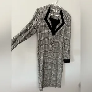 VTG Patty O’Neil Plaid Houndstooth Longline Coat Black White Pattern Size M 6 thumbnail 3