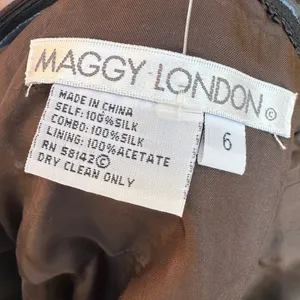 Maggy London Brown 100% Silk Halter Midi Dress Satin Waist Bow Sz 6 Vintage thumbnail 4