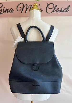 Darcy Marks London Blue Faux Leather Backpack Purse with Top Handle and Flap thumbnail 1