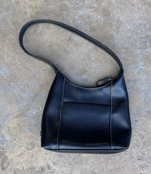 Nine West Black Faux Leather Shoulder Bag White Contrast Stitch Baguette Hobo thumbnail 1