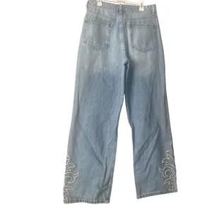 Forever 21 Light Blue Flare Jeans with White Embroidery thumbnail 2