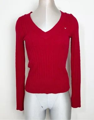 American Eagle Outfitters Vintage 90s Y2K Fitted Knit Sweater Size Small Red thumbnail 1