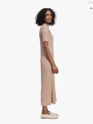 Varley Maeve Rib Knit Midi Dress in Warm Taupe Sz M thumbnail 2