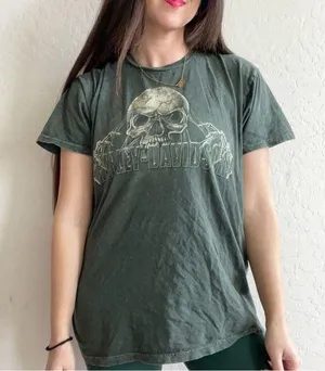 Harley Davidson Green Wyoming Graphic Tee Skull thumbnail 1