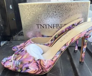 Women's Stiletto High Heels Peep Toe Mule 3.9” Heels Purple Swirl Women’s 11 thumbnail 1
