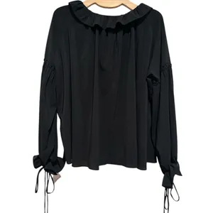 INA LONG puff SLEEVE RUFFLE NECK BOHO OVERSIZED BLOUSE L thumbnail 3