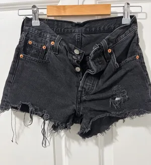 Levi's Black Distressed Raw-Hem Denim Shorts thumbnail 1