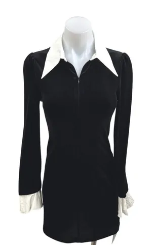 NEW Commense Black Velvet Velour Long Sleeve 1/4 Zip Polo Mini Dress Size XS thumbnail 1