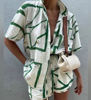 Commense Print Drawstring Shorts Set size M Green Size M thumbnail 1