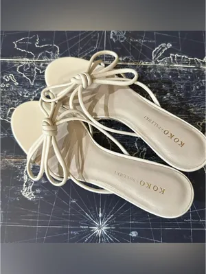KOKO + Palenki “Barely Ice” Leather String Bow Slide Heels – Nude/Ice – Size 8 thumbnail 6