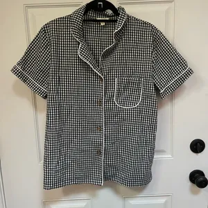 POL gingham collared pajama‎ top wooden button detail size small thumbnail 1