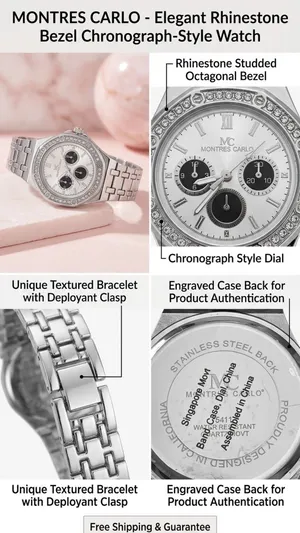Montres Carlo Rhinestone Bezel Chronograph-Style Watch Silver Tone thumbnail 2