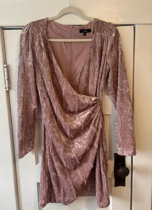 Lulu's Dusty Pink Velvet Wrap-Front Long Sleeve Dress thumbnail 1