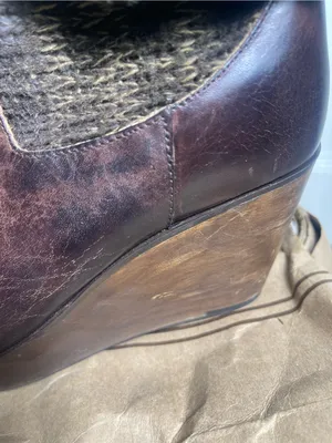 BED STU Bruges Teak Rustic Brown Leather Bootie Boots Slouch Wooden Wedge Sz 8.5 thumbnail 6
