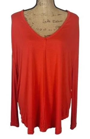 Free People Moonshine Top Glare Red Oversized‎ Slouchy Tunic Tee Boho Size XS thumbnail 1