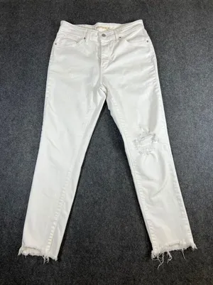 Levis 721 High Rise Skinny Ankle Jeans White‎ Distressed Raw Hem Size 30 thumbnail 1