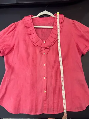 Lafayette 148 100% Linen Pink Ruffled Collar Button-Front Blouse size 14 thumbnail 7
