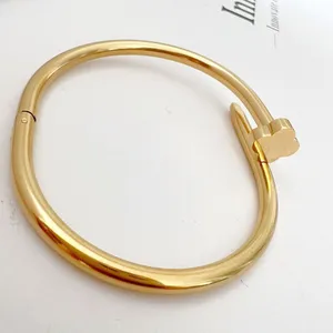 18K Gold Plated Nail Clover Bangle Bracelet Stainless Steel womens Jewelry NWT thumbnail 3