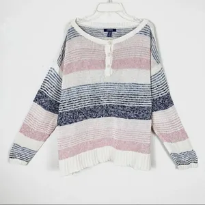 Chaps Pink & Blue Striped Henley Sweater thumbnail 5