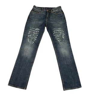 Levi's Distressed‎ Straight Leg Jeans with Artistic Ripped Detail Medium Wash thumbnail 1