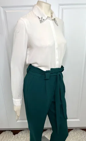 White Jewel Collar Long Sleeve Button Down Blouse thumbnail 9