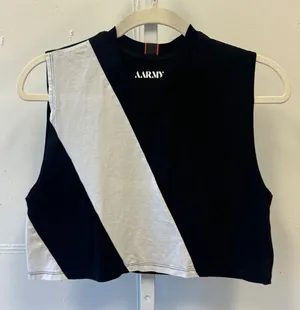 AARMY Black White Colorblock Sleeveless Crop Top Small Running Athleisure Gym‎ thumbnail 1