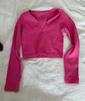 Urban Outfitters Hot Pink Ribbed Long Sleeve Crop Top thumbnail 1