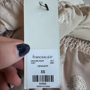 NWT Francesca’s Anett Ivory‎ Sparkle Polka Dot Peplum Top XS Fairycore Whimsical thumbnail 5