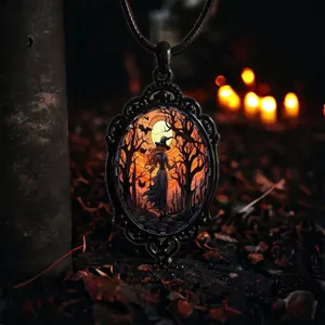 Retro Style Bat Witch Pendant Cameo‎ Black Pendant Necklace Gothic Vintage Style thumbnail 15