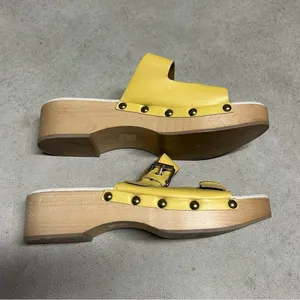 Free People Fiona Yellow Croc Buckle Stud Accent Wooden Cushioned Clogs 41 thumbnail 9