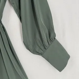 H&M Sage Green Belted Shirt Dress XL Long Sleeve Flowy Mini Tunic Quiet Luxury thumbnail 6