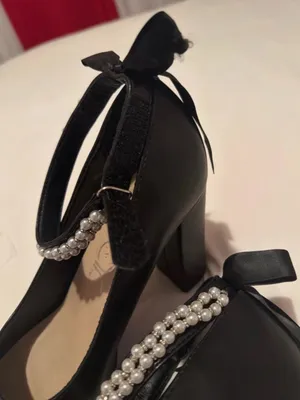 Black Heels with Pearl Ankle Strap and bow thumbnail 2