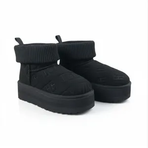 UGG Classic Mini Platform Felted Sheepskin Boots Sz 7 Black Cozy Y2K City Girl thumbnail 3