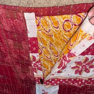 Unbranded Kantha Quilt Hooded Coat Patchwork Floral Toggle Jacket Red White OS thumbnail 8