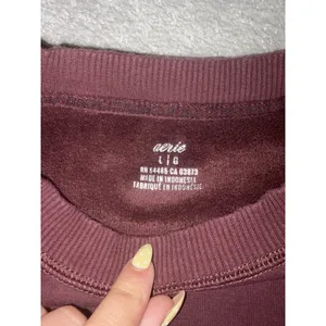 Aerie Women Sweatshirt L Burgundy Oversized Crewneck Fleece Pullover Cozy Loung thumbnail 3