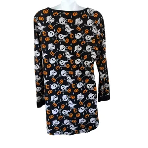 Killstar Haunted Pumpkin Henley Lounge Top Black Halloween Ghost Print Sz Small thumbnail 3