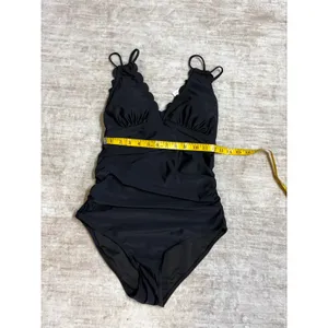 Charmo Women’s Medium UPF 50 Black One Piece Swimsuit Scallop Triangle Cut out thumbnail 2