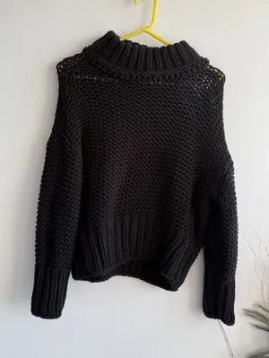Free People‎ Long Sleeve Mock Neck Knit Pullover Sweater Black Size XS thumbnail 1