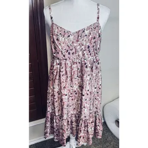 Fossil Pink Mini Dress Watercolor Abstract sleeveless M‎ Ruffle Hem Party Corset thumbnail 2