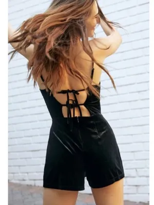 Urban Outfitters Black Velvet Strappy Back Romper Size XS thumbnail 2
